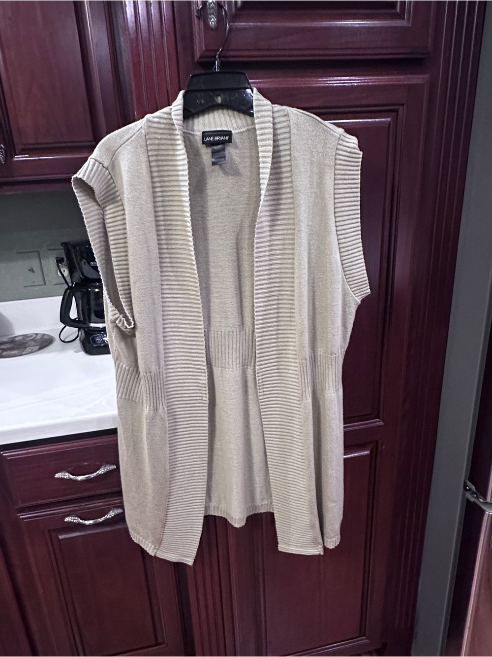 Lane Bryant Large Cream/Tan large  Ribbed Open-Front Sleeveless Cardigan